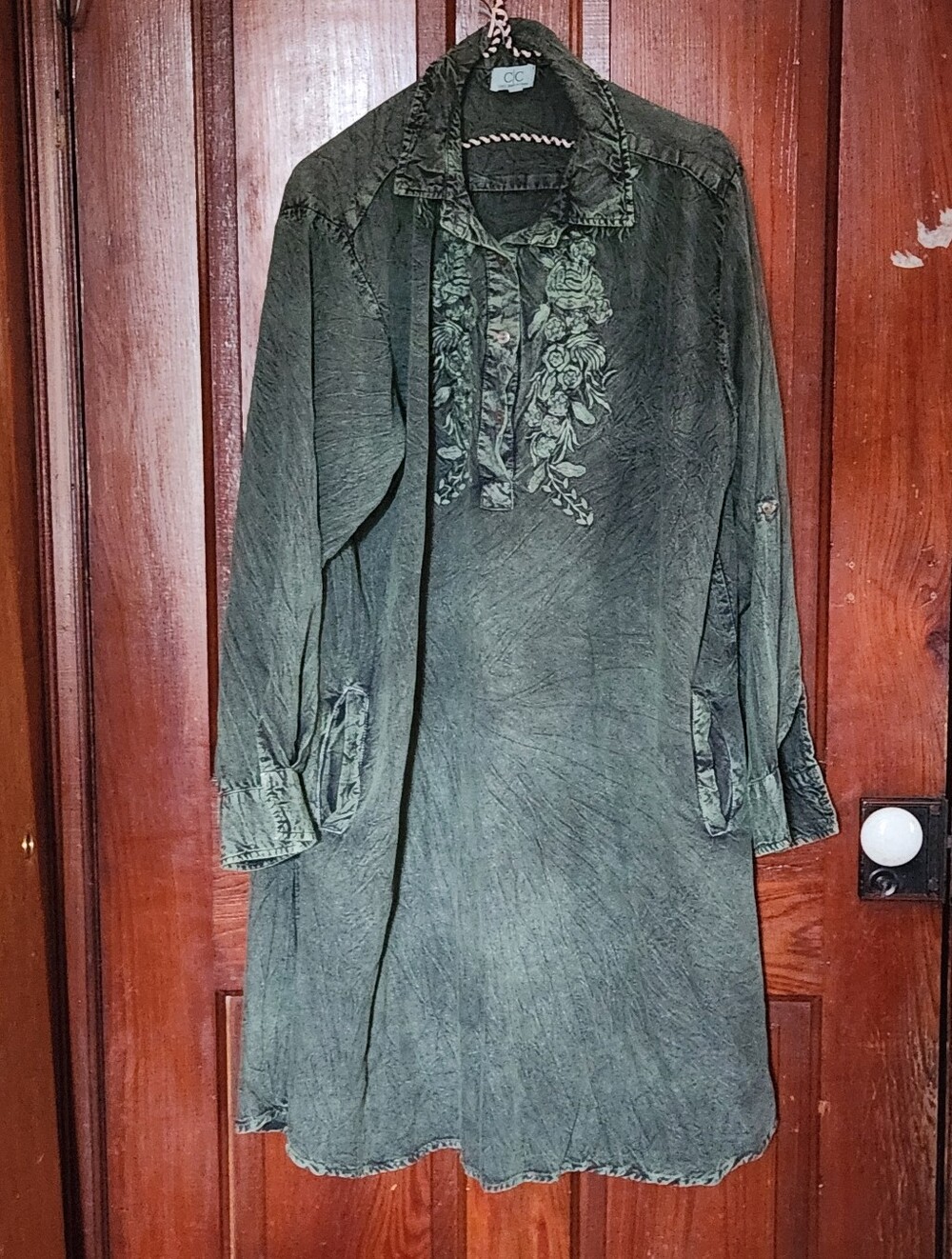 Chic Connection Green Mineral Wash Tunic Shirt Dress 1X